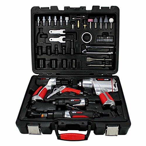 Air tool kit with various tools in a black case