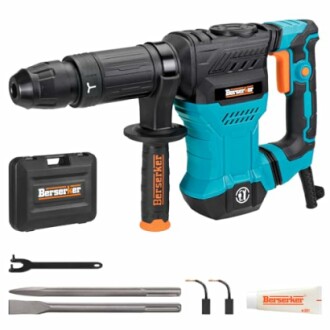 Berserker rotary hammer drill with accessories and carrying case.