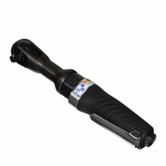 Black pneumatic ratchet wrench tool on white background.