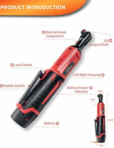 Cordless ratchet wrench with labeled components.