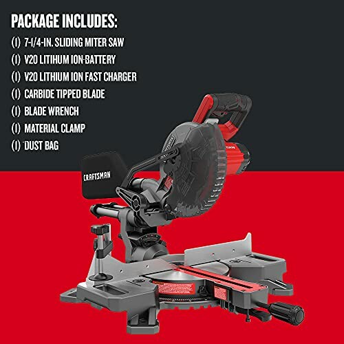 Craftsman sliding miter saw with package contents listed.