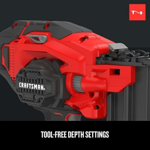 Close-up of a Craftsman nailer with tool-free depth settings.