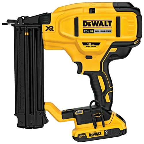 DeWalt 20V XR brushless nailer in yellow and black.