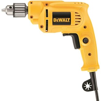 Yellow DeWalt corded drill with chuck