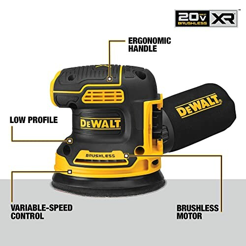 DeWalt orbital sander with ergonomic handle and brushless motor