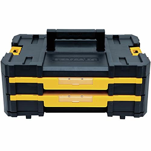 Black and yellow DeWalt toolbox with handle and two drawers