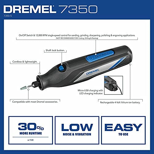 Dremel 7350 cordless tool with features and specifications.