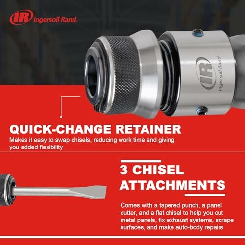 Ingersoll Rand quick-change retainer with chisel attachments.