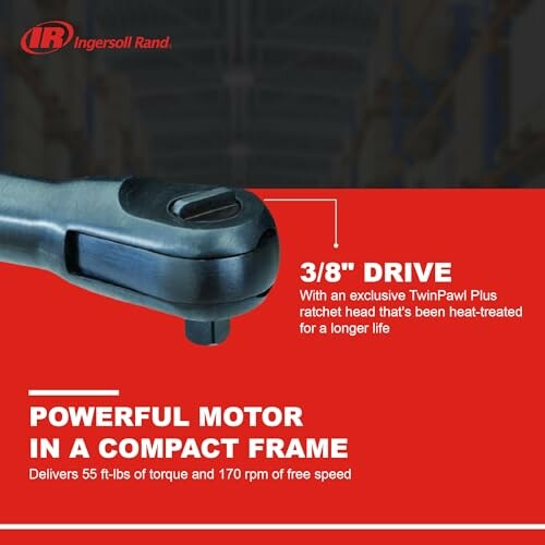 Ingersoll Rand ratchet tool with 3/8 inch drive and powerful motor.