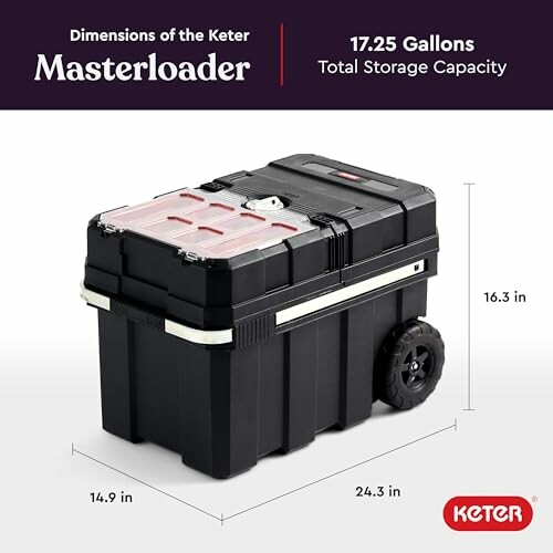 Keter Masterloader storage box with 17.25 gallons capacity dimensions.