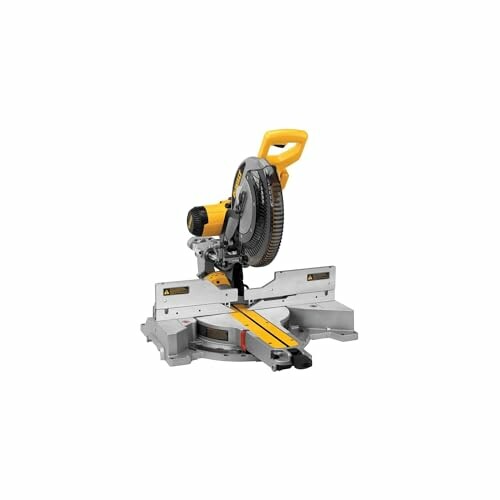 Yellow and black miter saw on a white background.