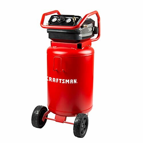 Red portable air compressor with wheels and handle