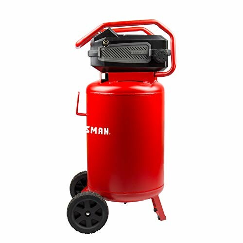 Red portable air compressor with wheels and handle