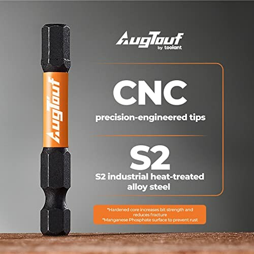 Augertool CNC precision-engineered S2 screwdriver bit.