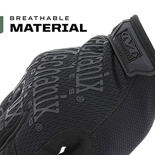 Black glove with breathable material and Mechanix branding