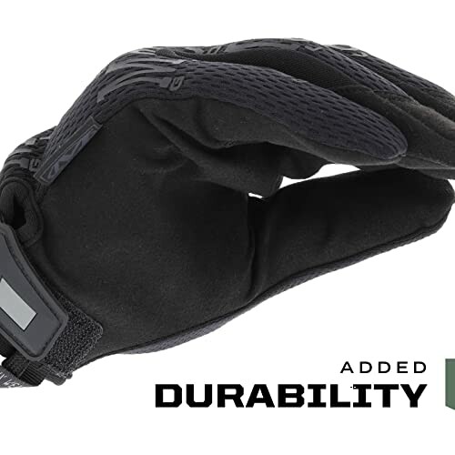 Black glove with added durability text