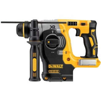 DeWalt cordless rotary hammer drill with side handle.