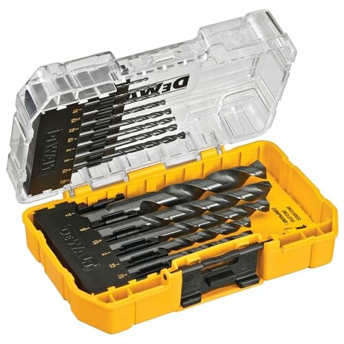 DeWalt drill bit set in yellow and clear case