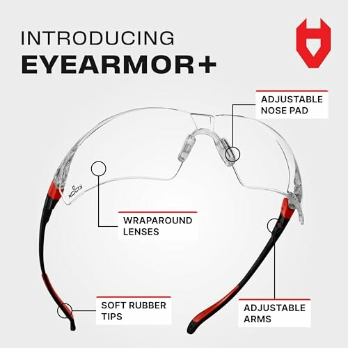 Clear safety glasses with adjustable nose pad and arms.