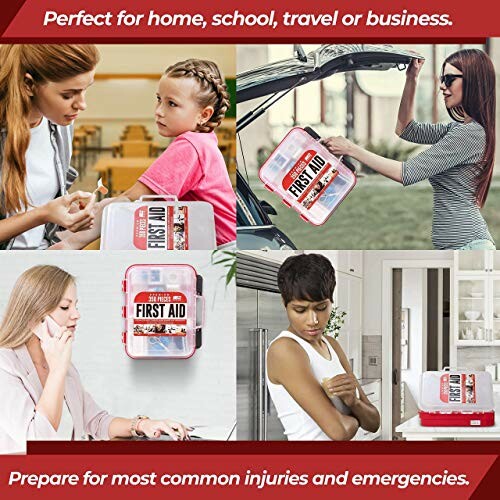 People using first aid kit at home, school, travel, and business.