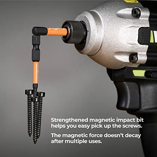 Magnetic impact bit holding screws with a drill.